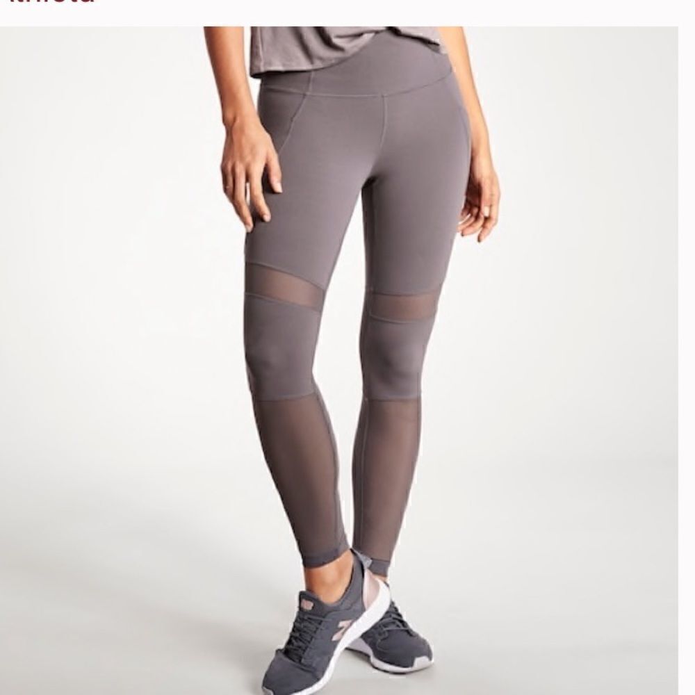 Athleta Gray Mesh Panel Leggings